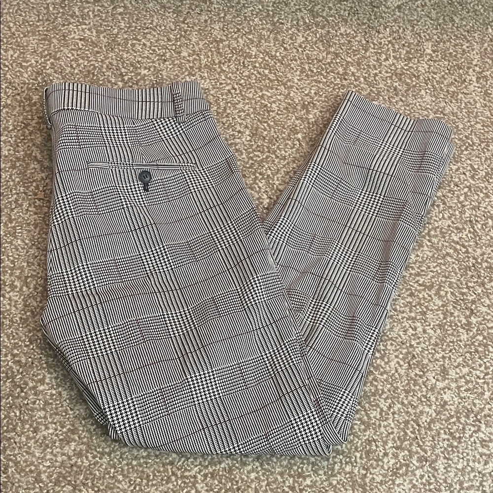 Theory Houndstooth Plaid Straight Leg Dress Pants